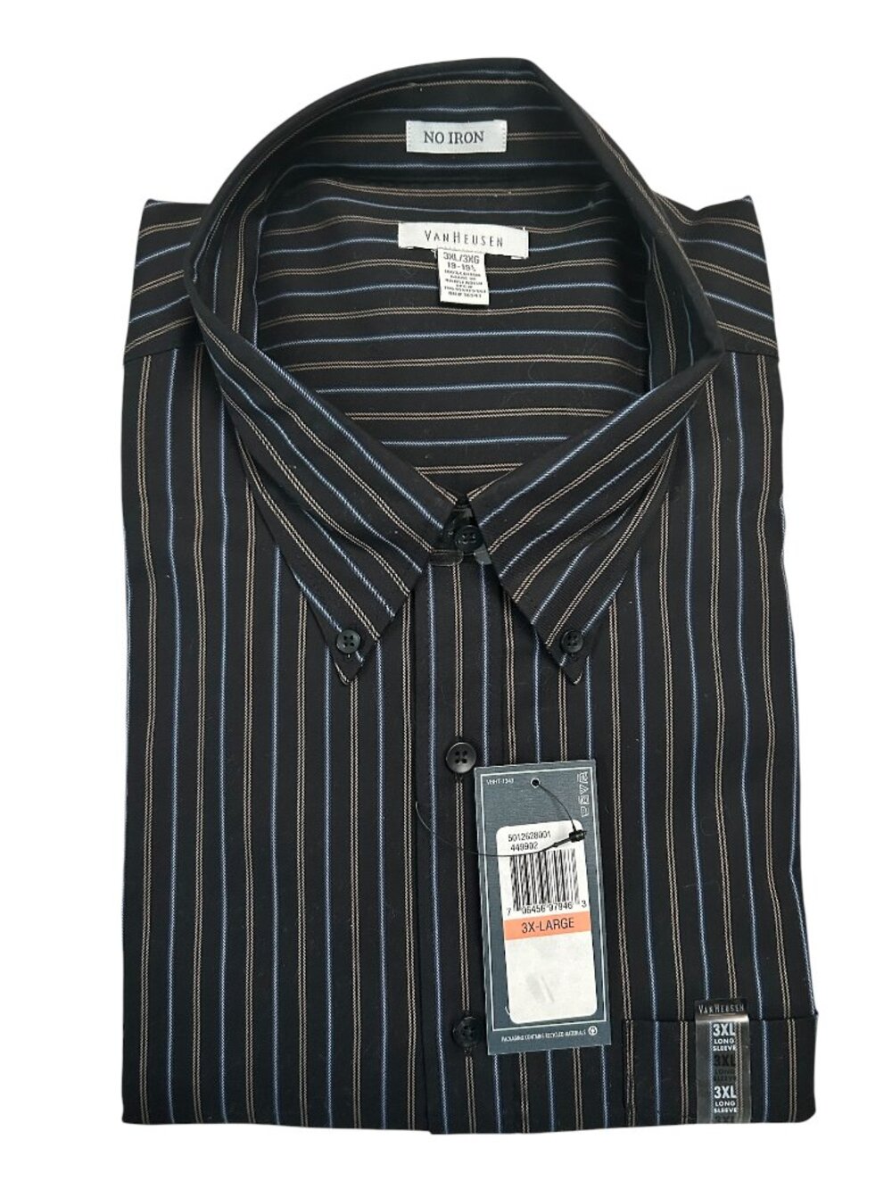 Van Heusen Men's Size 3XL  19-19.5 Blue Striped Button Up Long Sleeve Shirt NWT